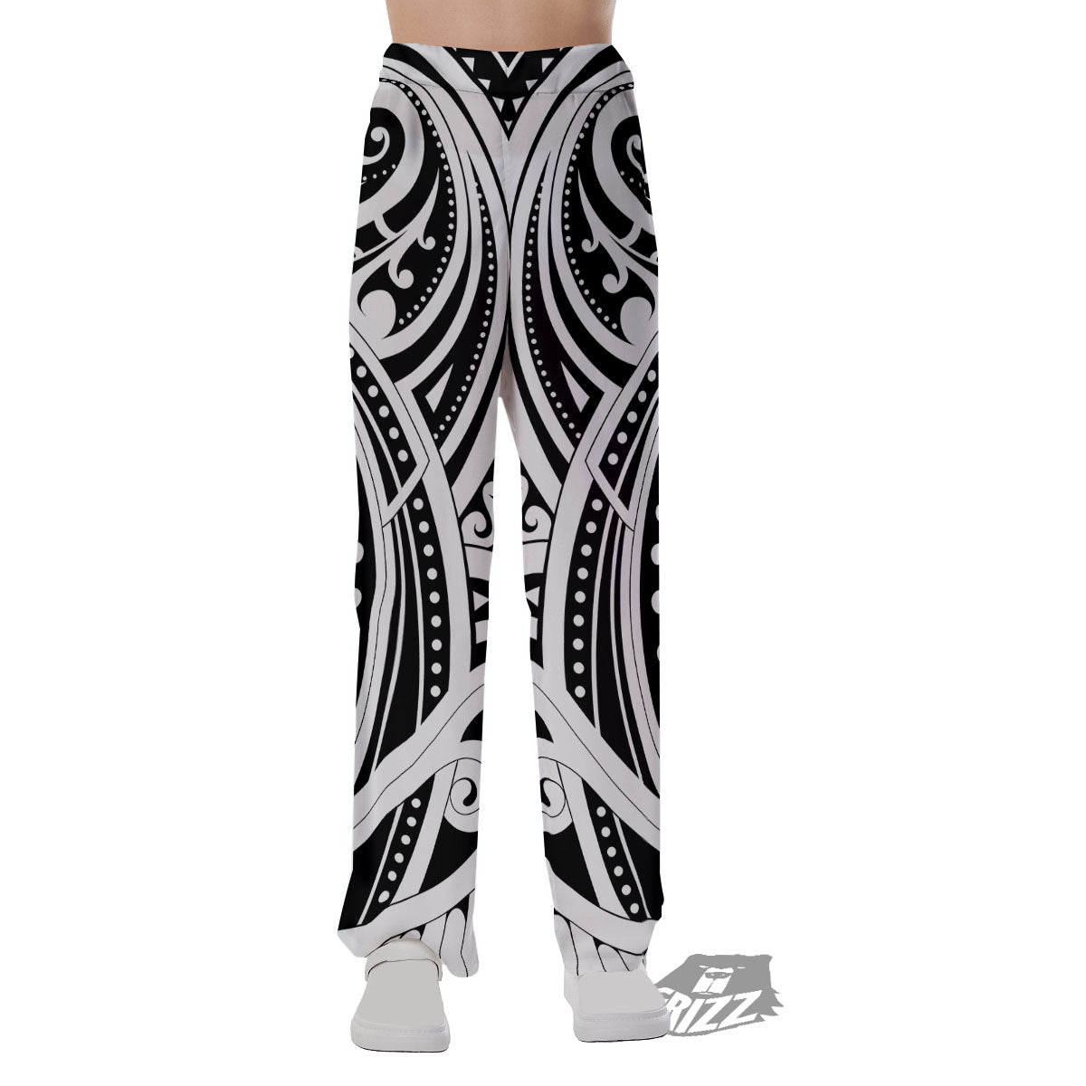 Maori Tattoo White And Black Print Pajama Pants-grizzshop