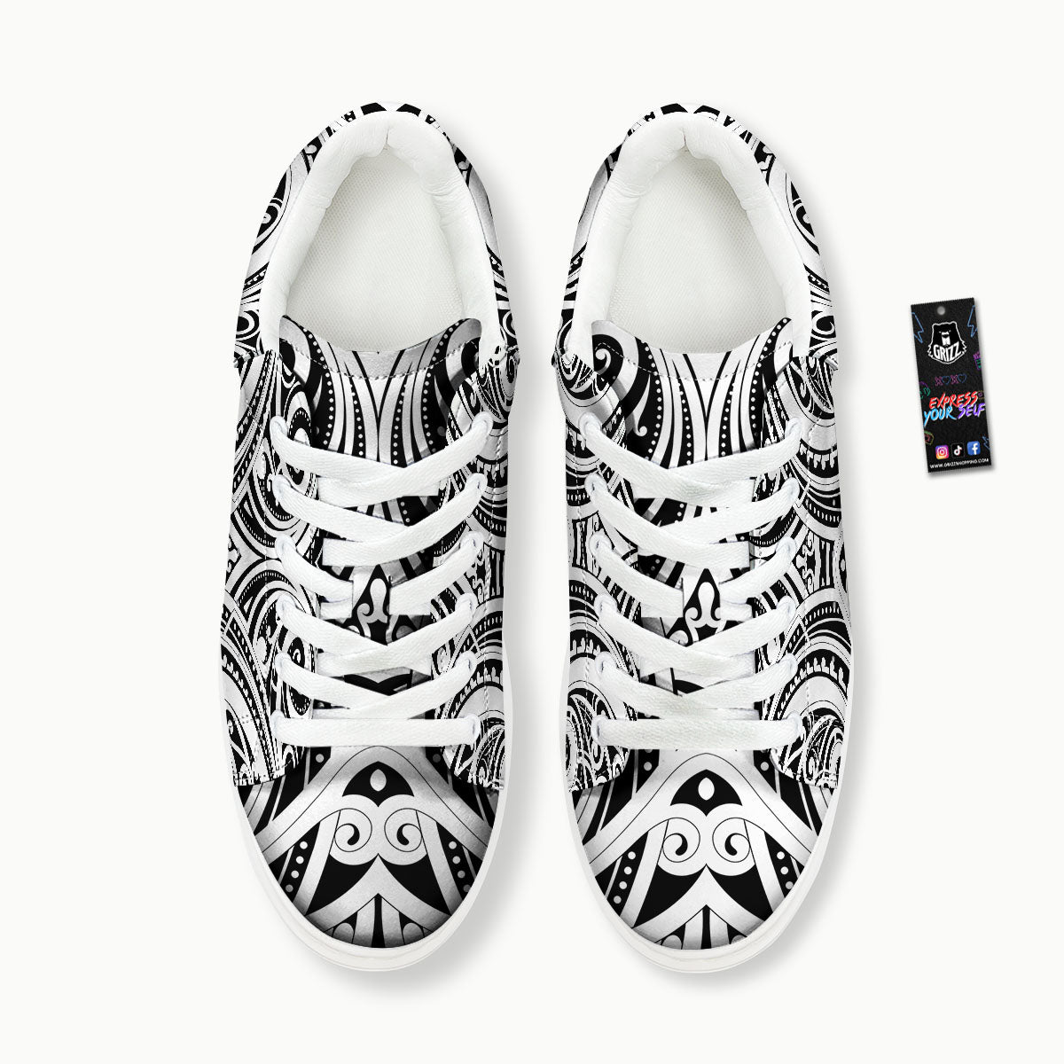 Maori Tattoo White And Black Print Platform Shoes-grizzshop