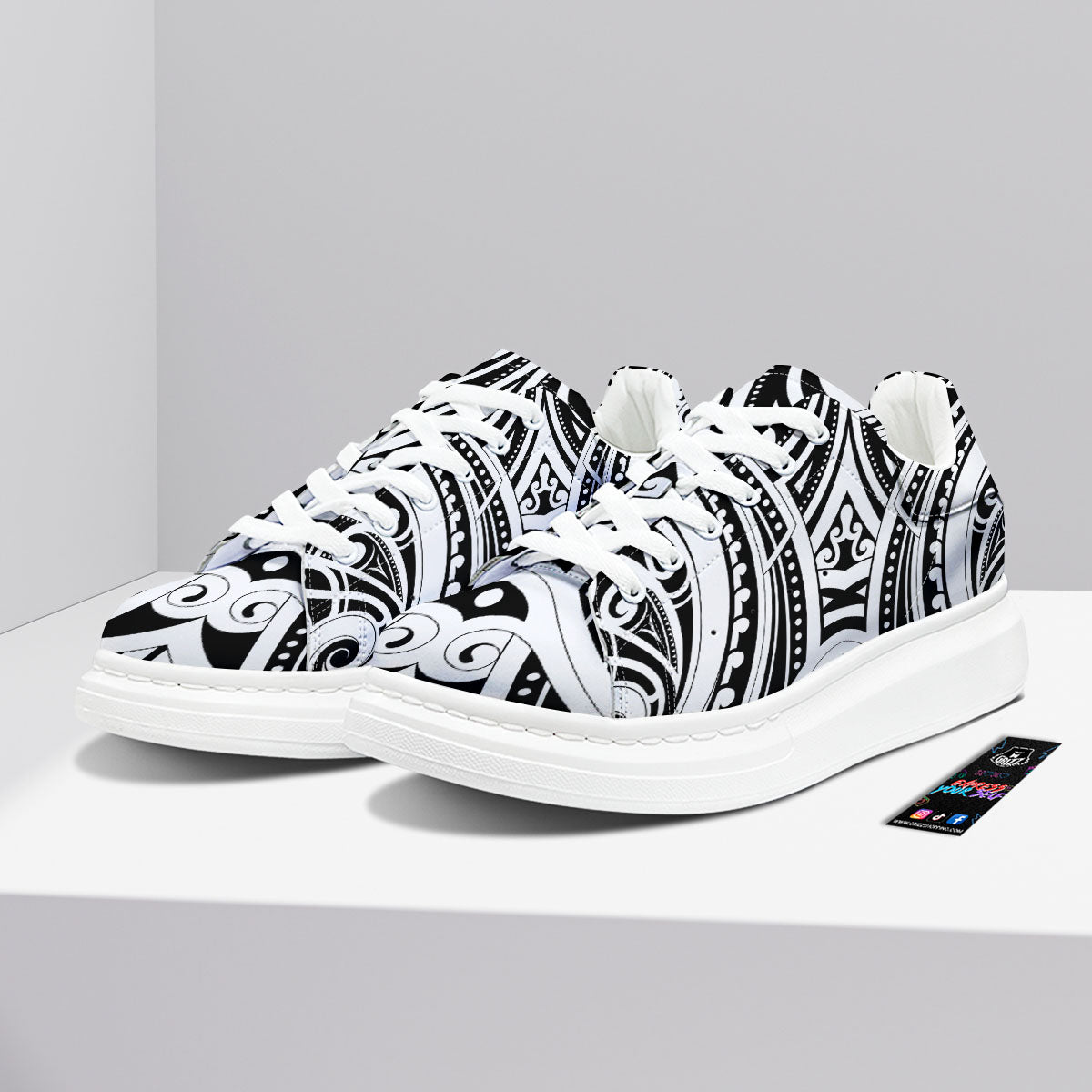 Maori Tattoo White And Black Print Platform Shoes-grizzshop