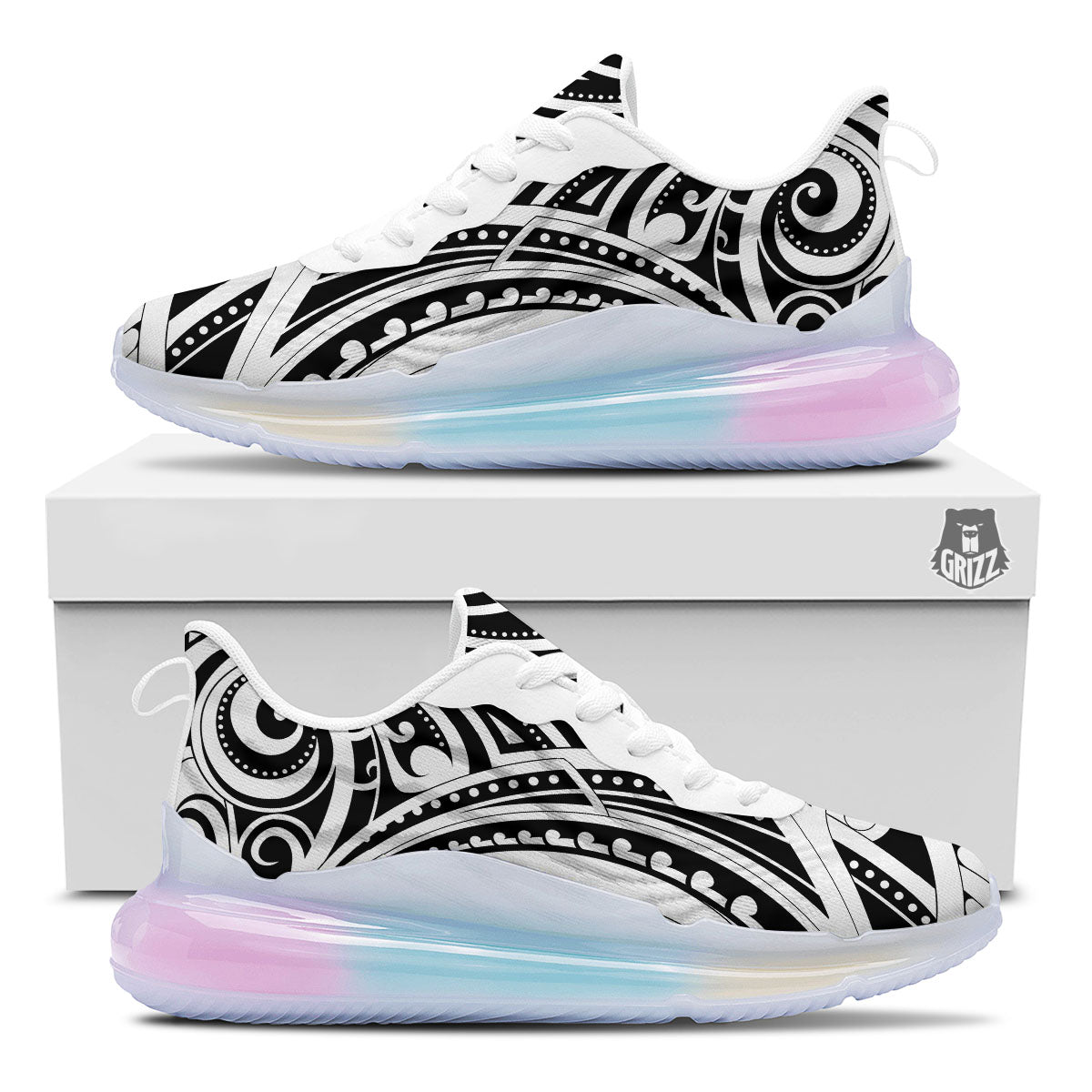Maori Tattoo White And Black Print Running Sneakers-grizzshop