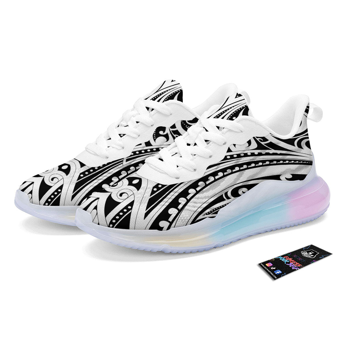 Maori Tattoo White And Black Print Running Sneakers-grizzshop