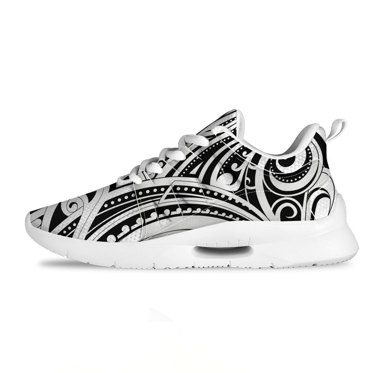 Maori Tattoo White And Black Print Tennis Shoes-grizzshop