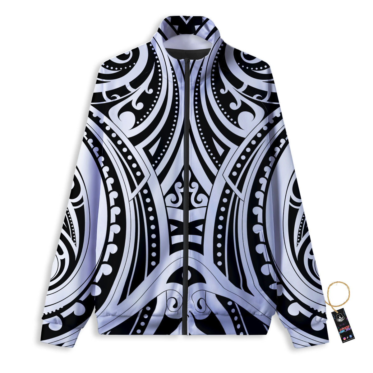 Maori Tattoo White And Black Print Track Jacket-grizzshop