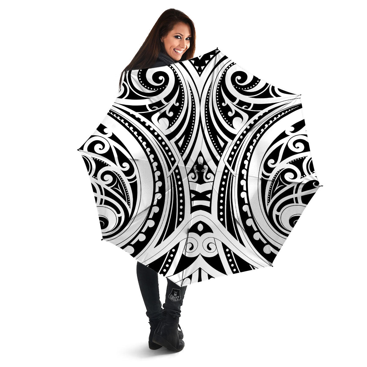 Maori Tattoo White And Black Print Umbrella-grizzshop