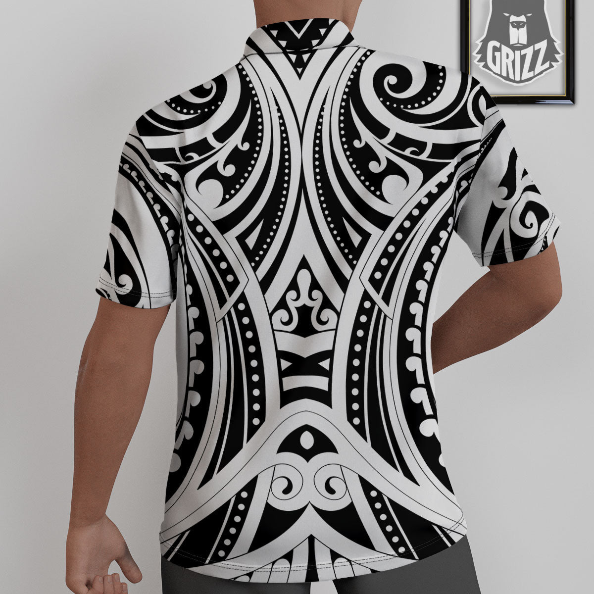 Maori Tattoo White And Black Print Untucked Shirts-grizzshop