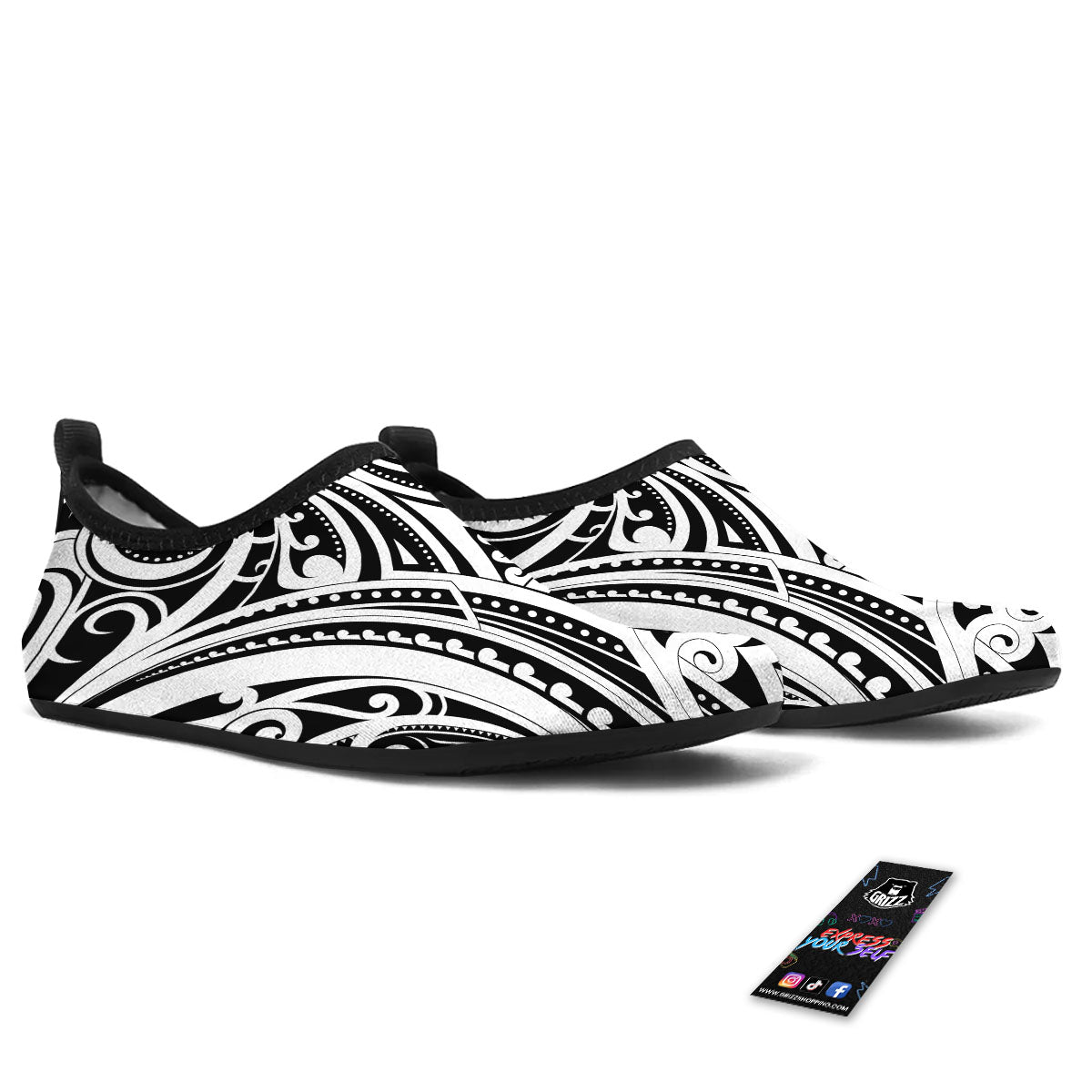 Maori Tattoo White And Black Print Water Shoes-grizzshop