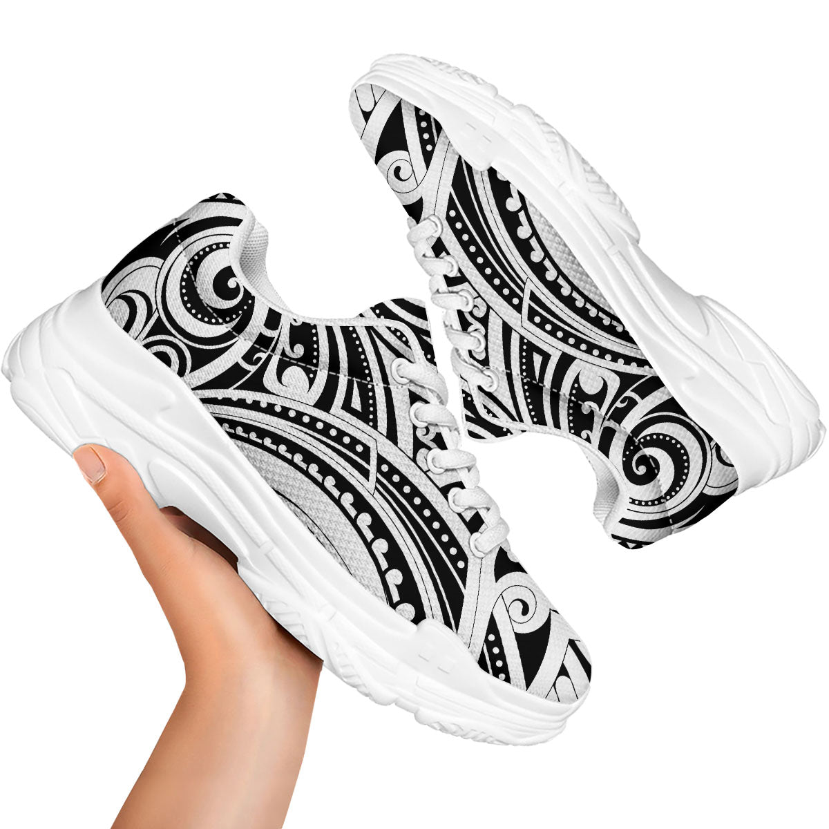 Maori Tattoo White And Black Print White Chunky Shoes-grizzshop
