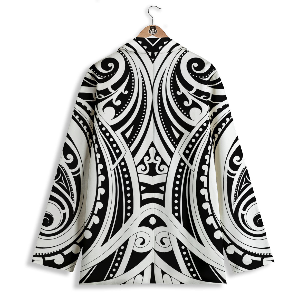 Maori Tattoo White And Black Print Women's Blazer-grizzshop