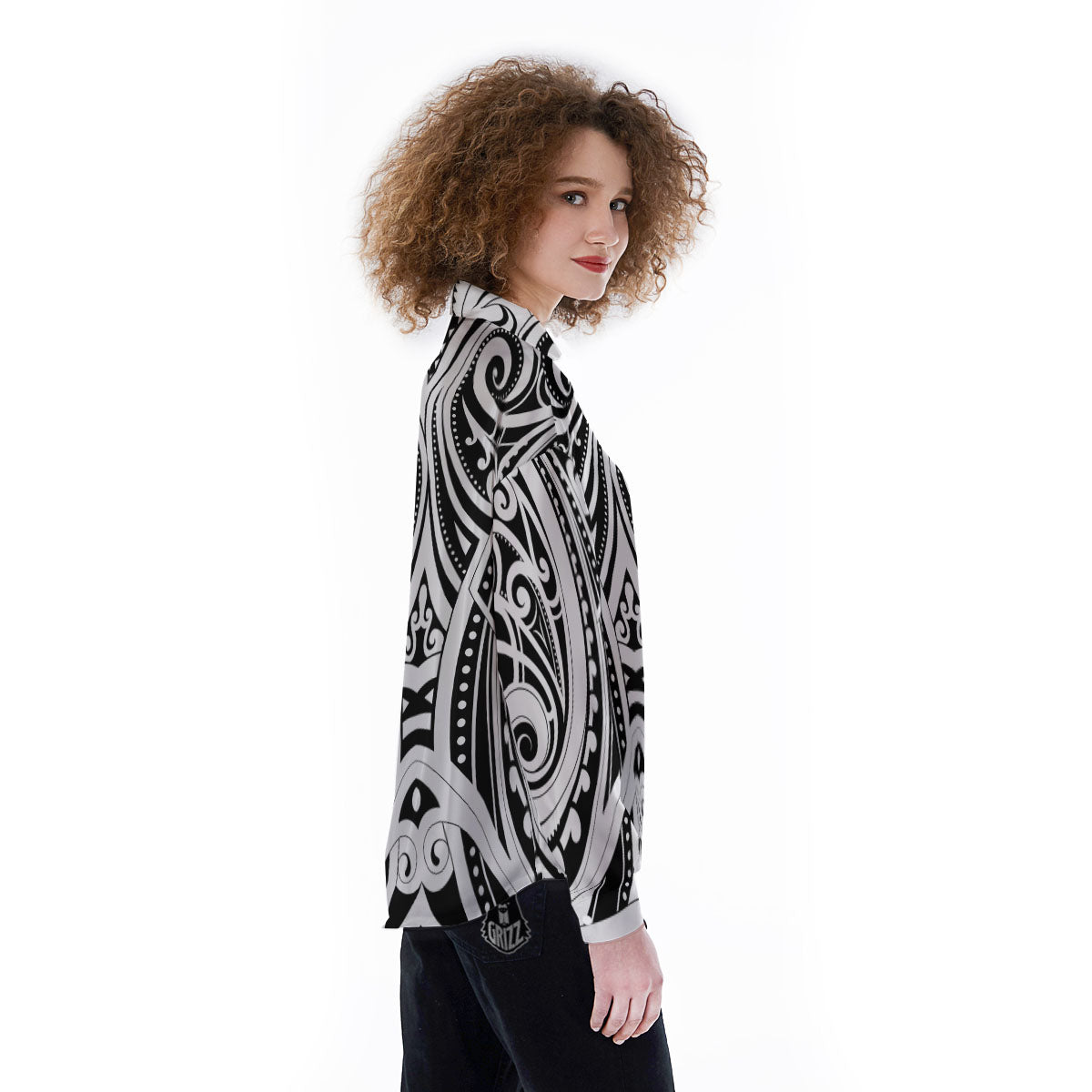 Maori Tattoo White And Black Print Women's Long Sleeve Shirts-grizzshop