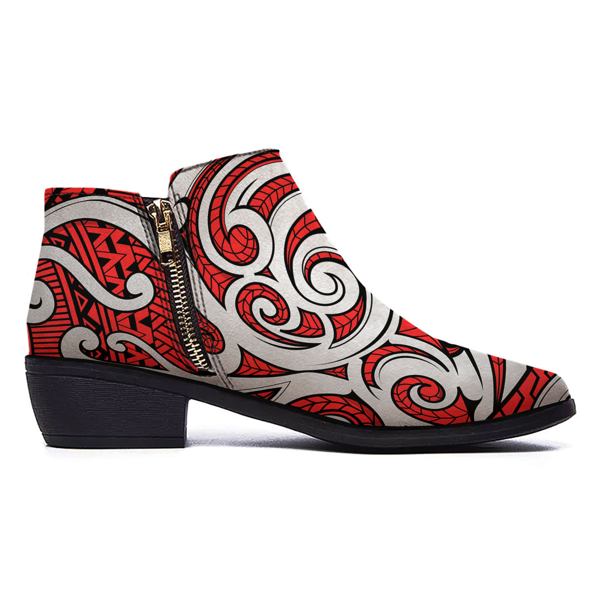 Maori Tribal Polynesian Kowhaiwhai Print Ankle Boots-grizzshop