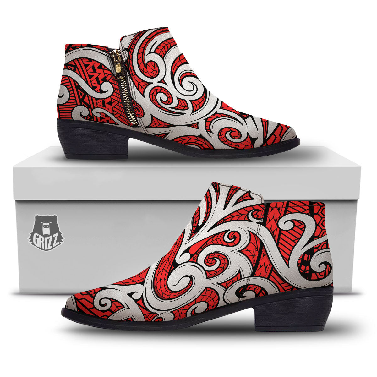 Maori Tribal Polynesian Kowhaiwhai Print Ankle Boots-grizzshop