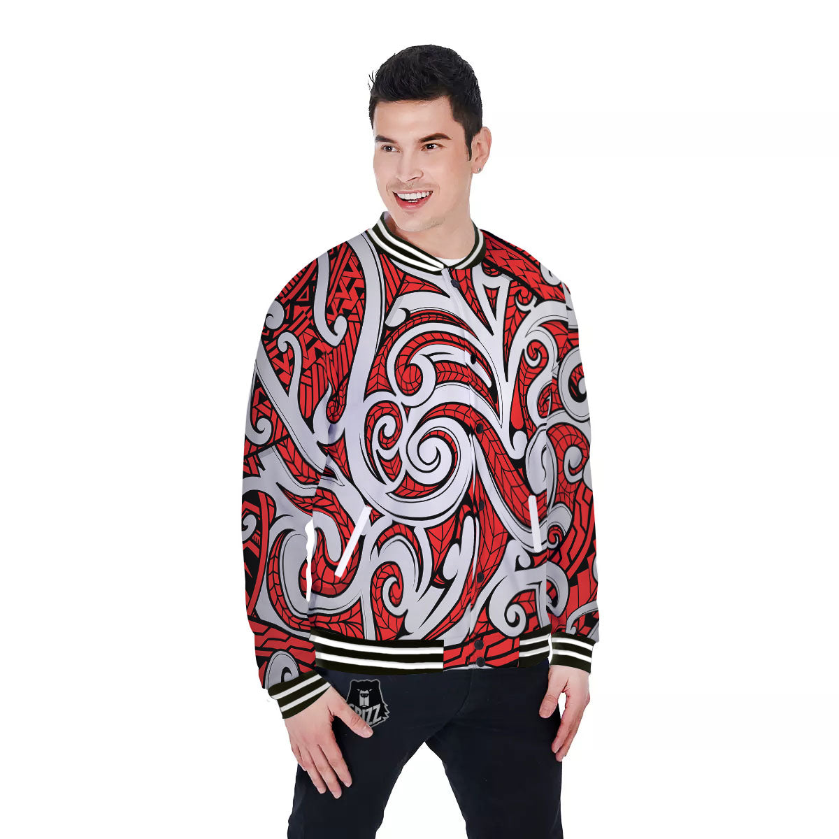 Maori Tribal Polynesian Kowhaiwhai Print Baseball Jacket-grizzshop