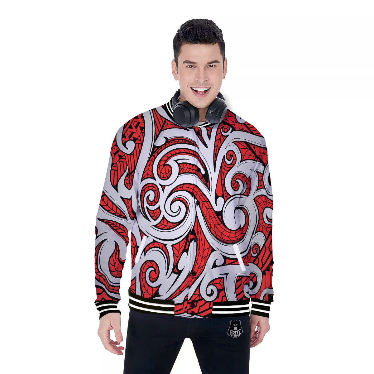 Maori Tribal Polynesian Kowhaiwhai Print Baseball Jacket-grizzshop