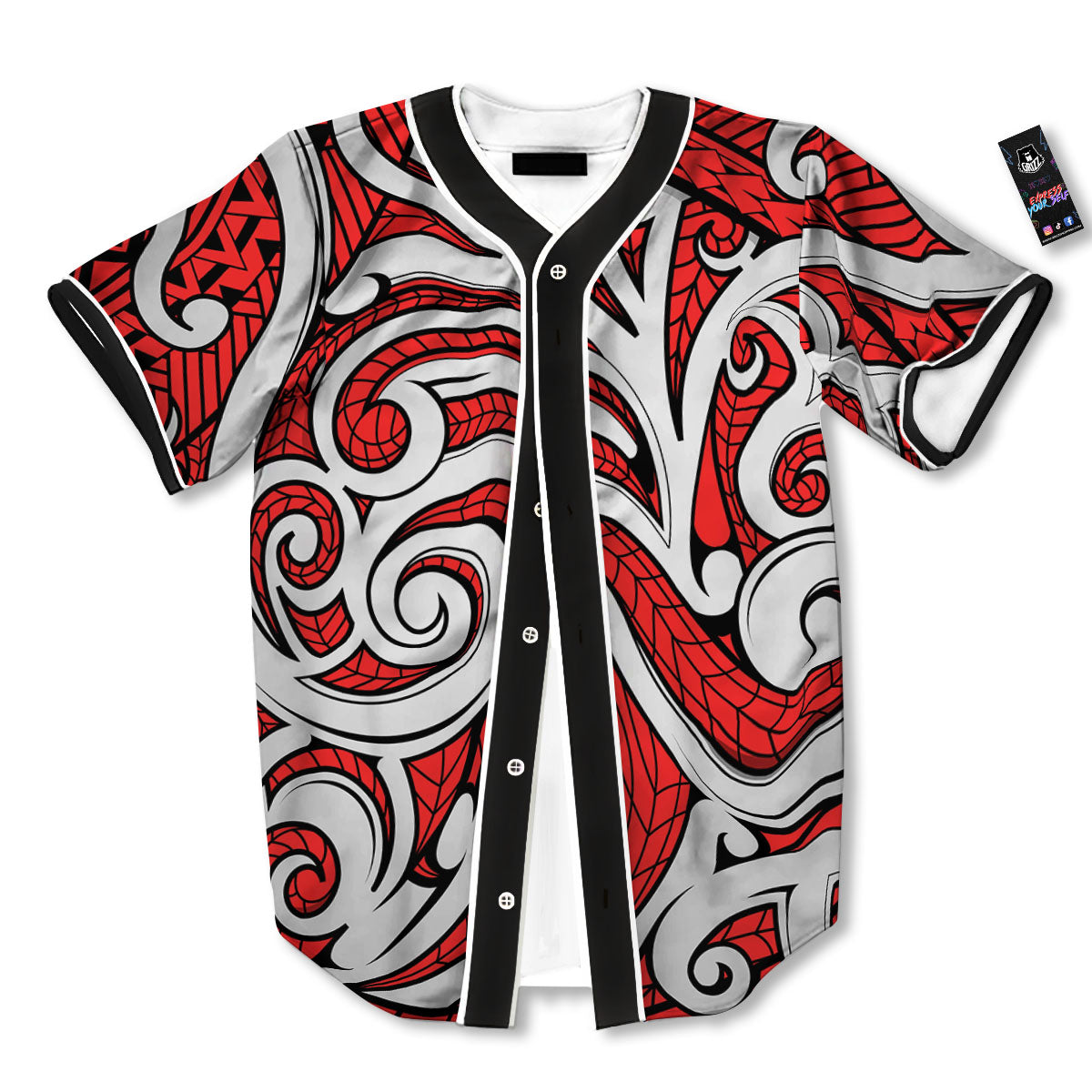 Maori Tribal Polynesian Kowhaiwhai Print Baseball Jersey-grizzshop