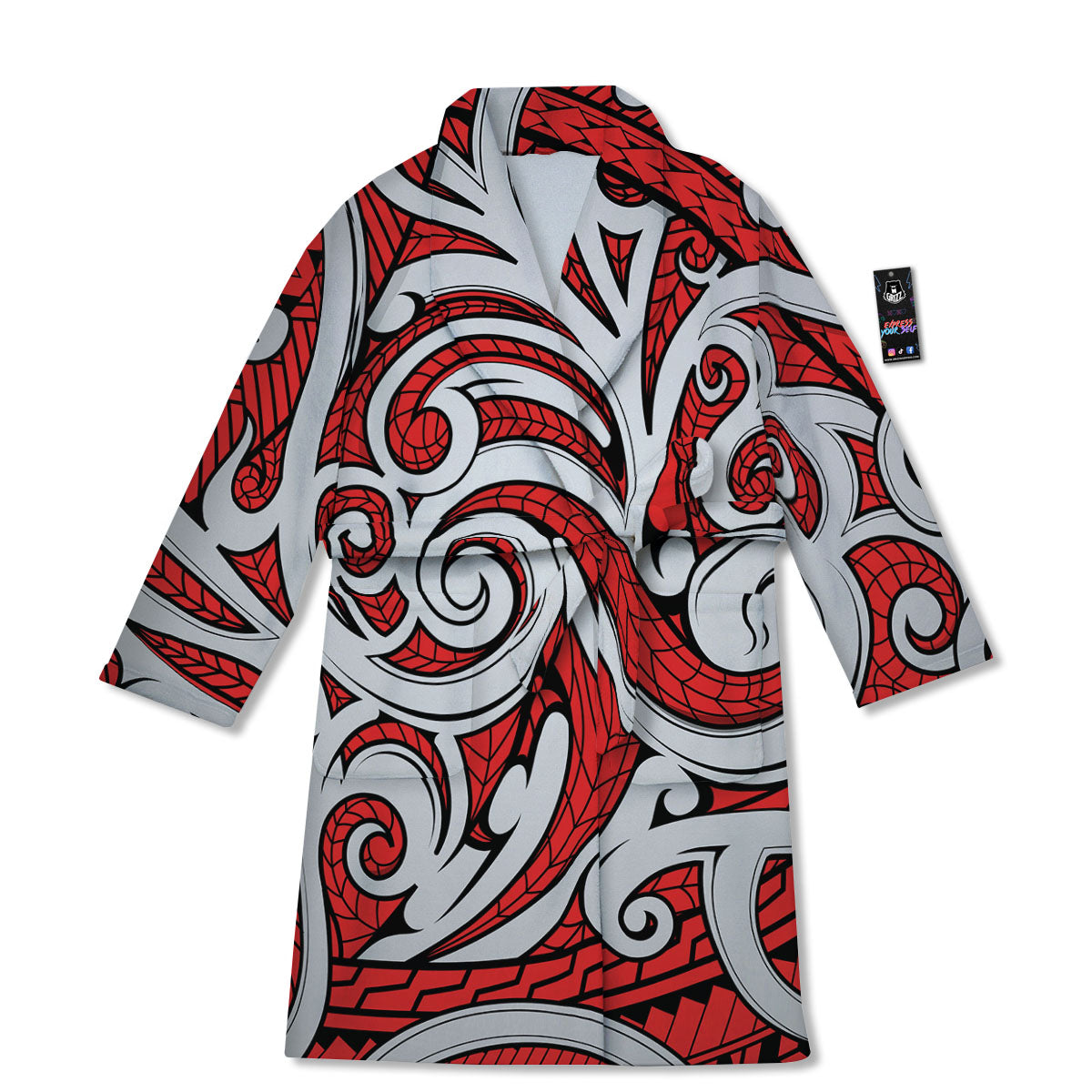 Maori Tribal Polynesian Kowhaiwhai Print Bathrobe-grizzshop