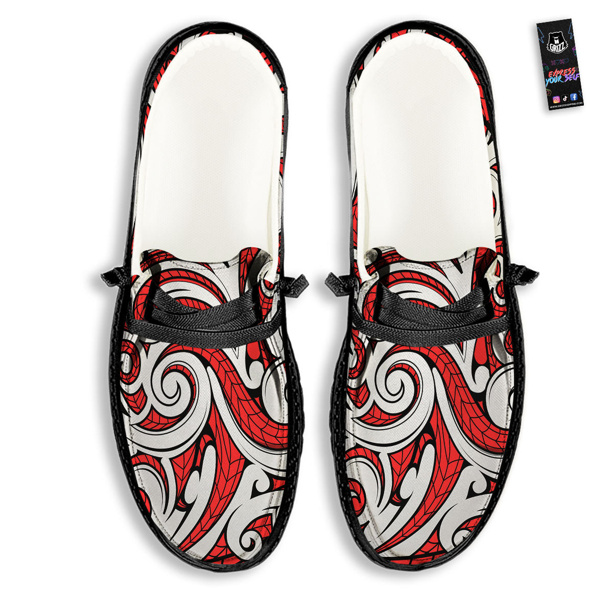 Maori Tribal Polynesian Kowhaiwhai Print Black Loafers-grizzshop