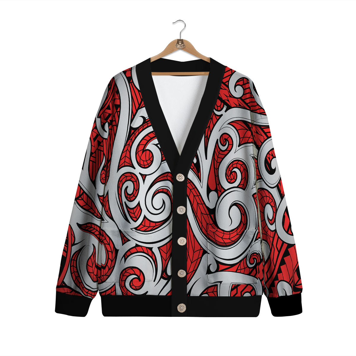 Maori Tribal Polynesian Kowhaiwhai Print Cardigan-grizzshop