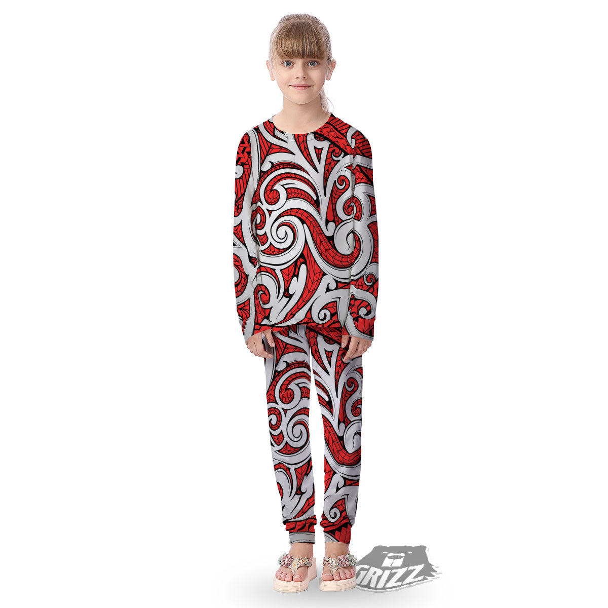 Maori Tribal Polynesian Kowhaiwhai Print Kid's Pajamas-grizzshop