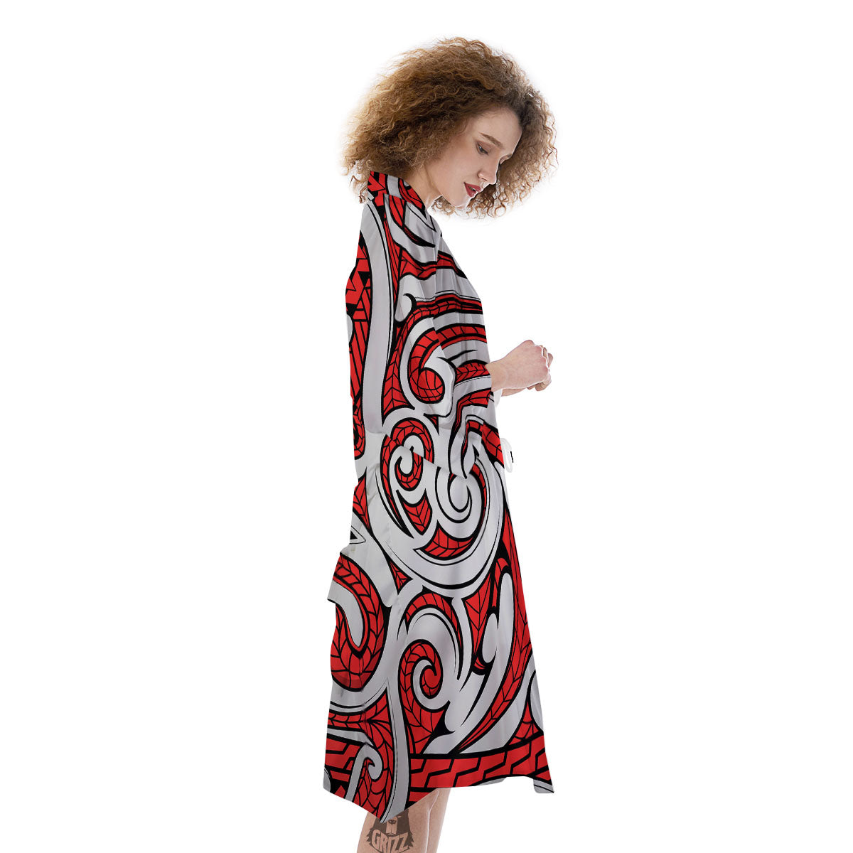 Maori Tribal Polynesian Kowhaiwhai Print Kimono-grizzshop