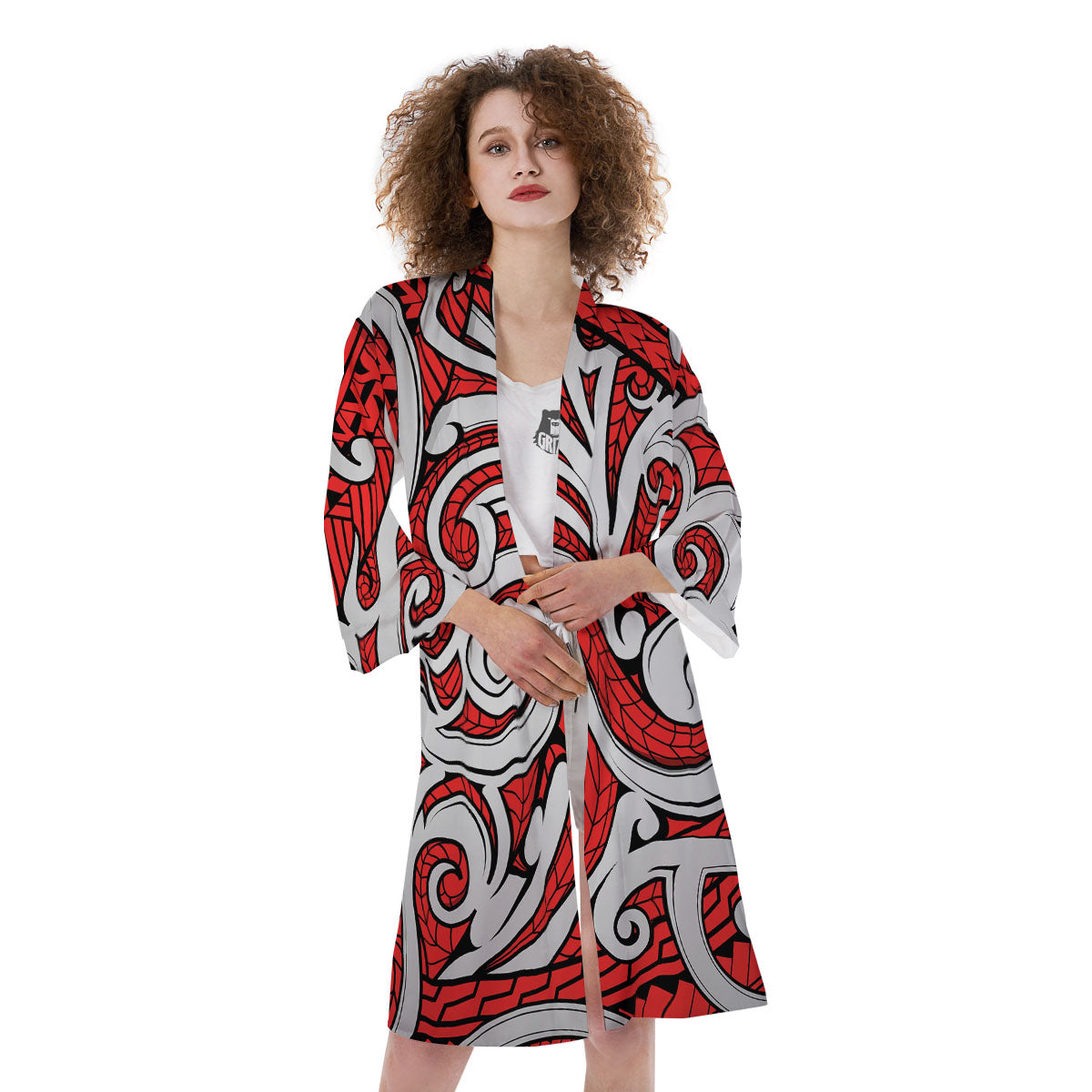 Maori Tribal Polynesian Kowhaiwhai Print Kimono-grizzshop