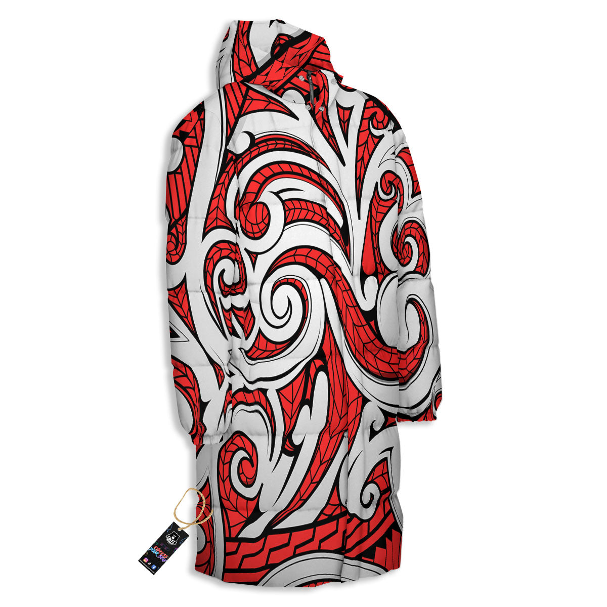 Maori Tribal Polynesian Kowhaiwhai Print Long Down Jacket-grizzshop