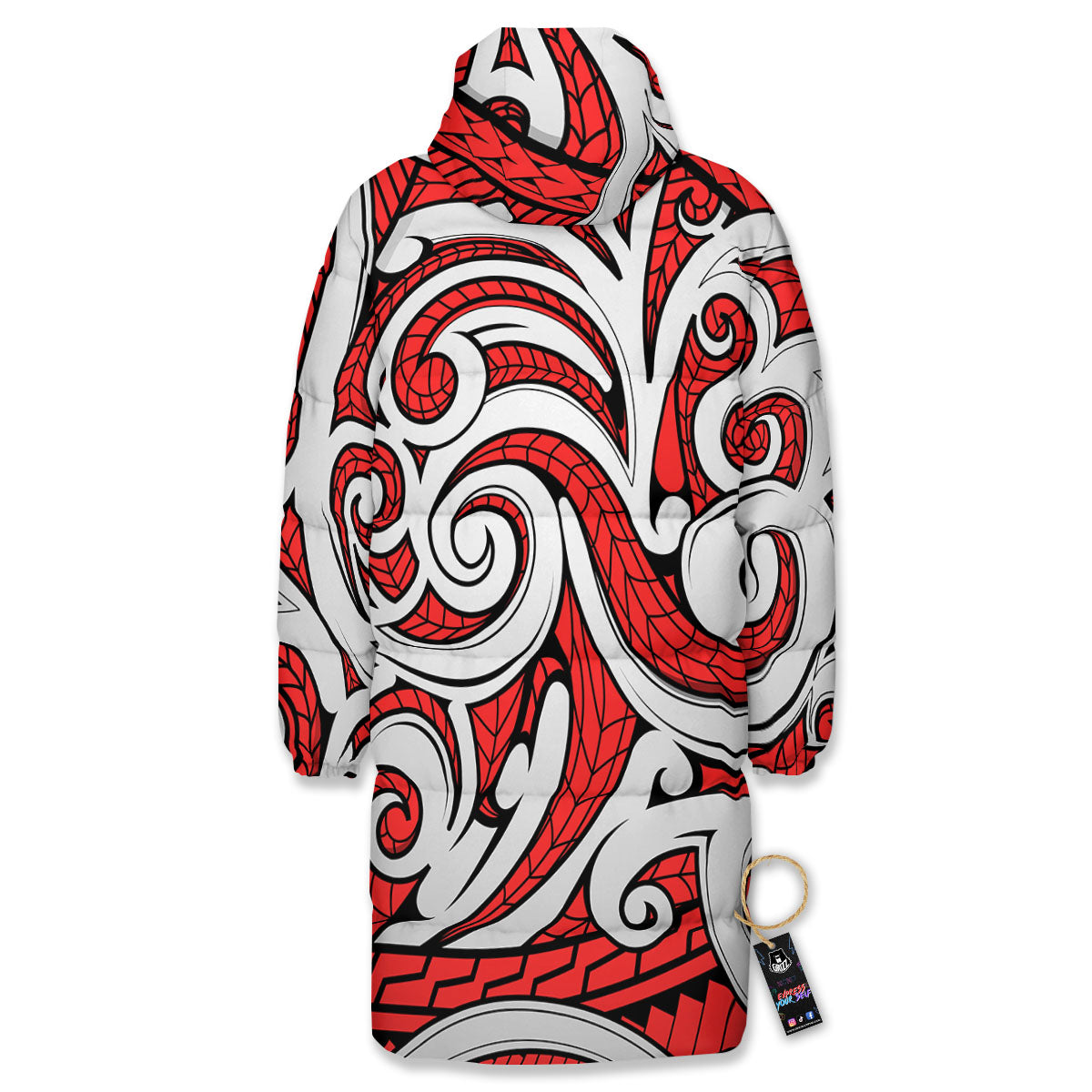 Maori Tribal Polynesian Kowhaiwhai Print Long Down Jacket-grizzshop