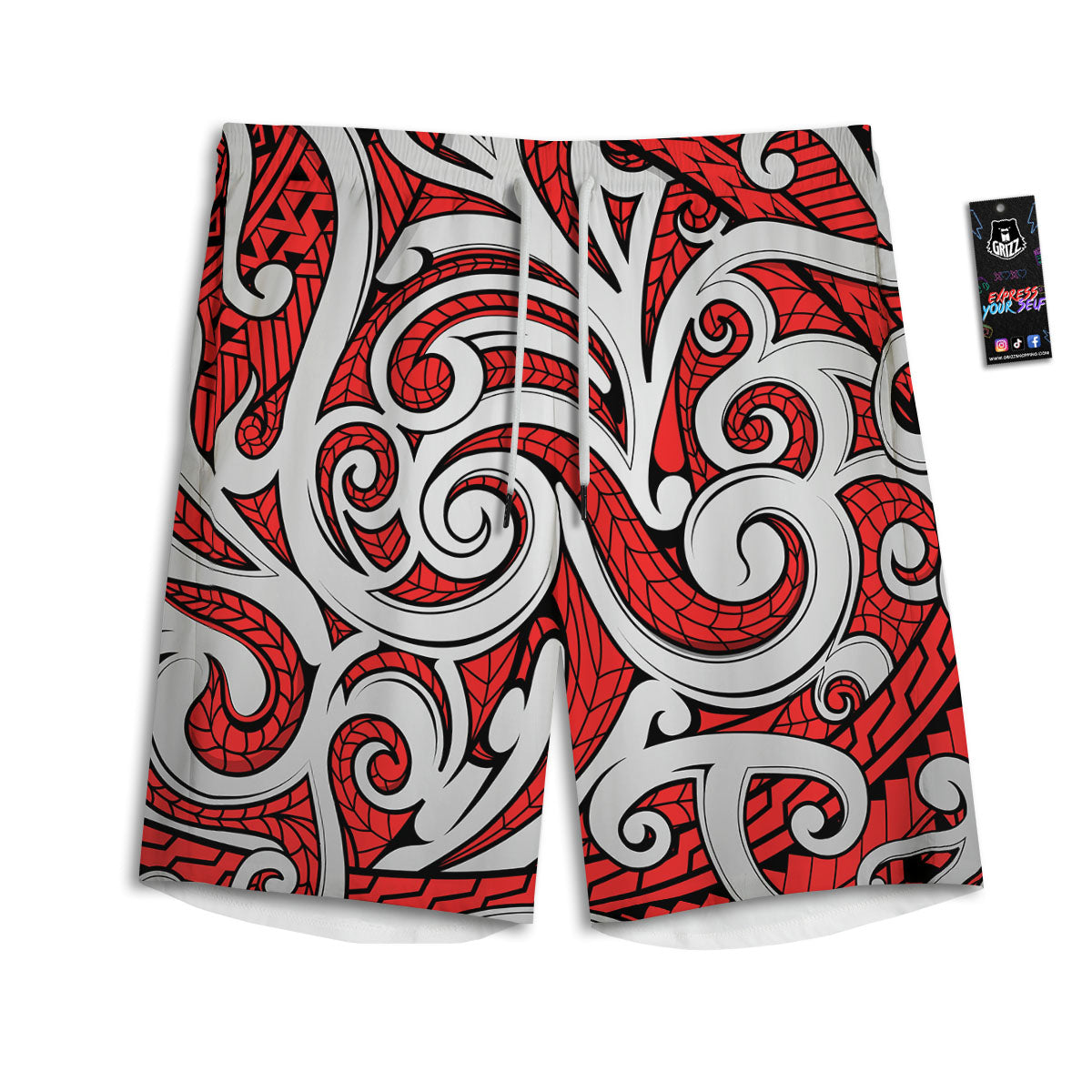 Maori Tribal Polynesian Kowhaiwhai Print Men's Athletic Shorts