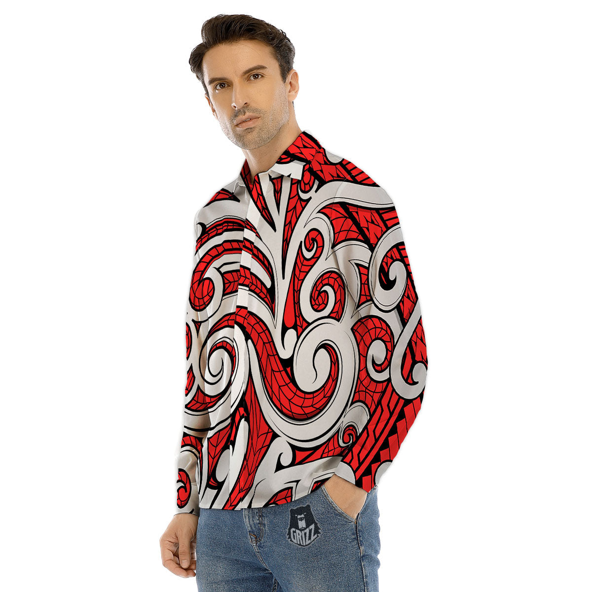 Maori Tribal Polynesian Kowhaiwhai Print Men's Dress Shirts-grizzshop
