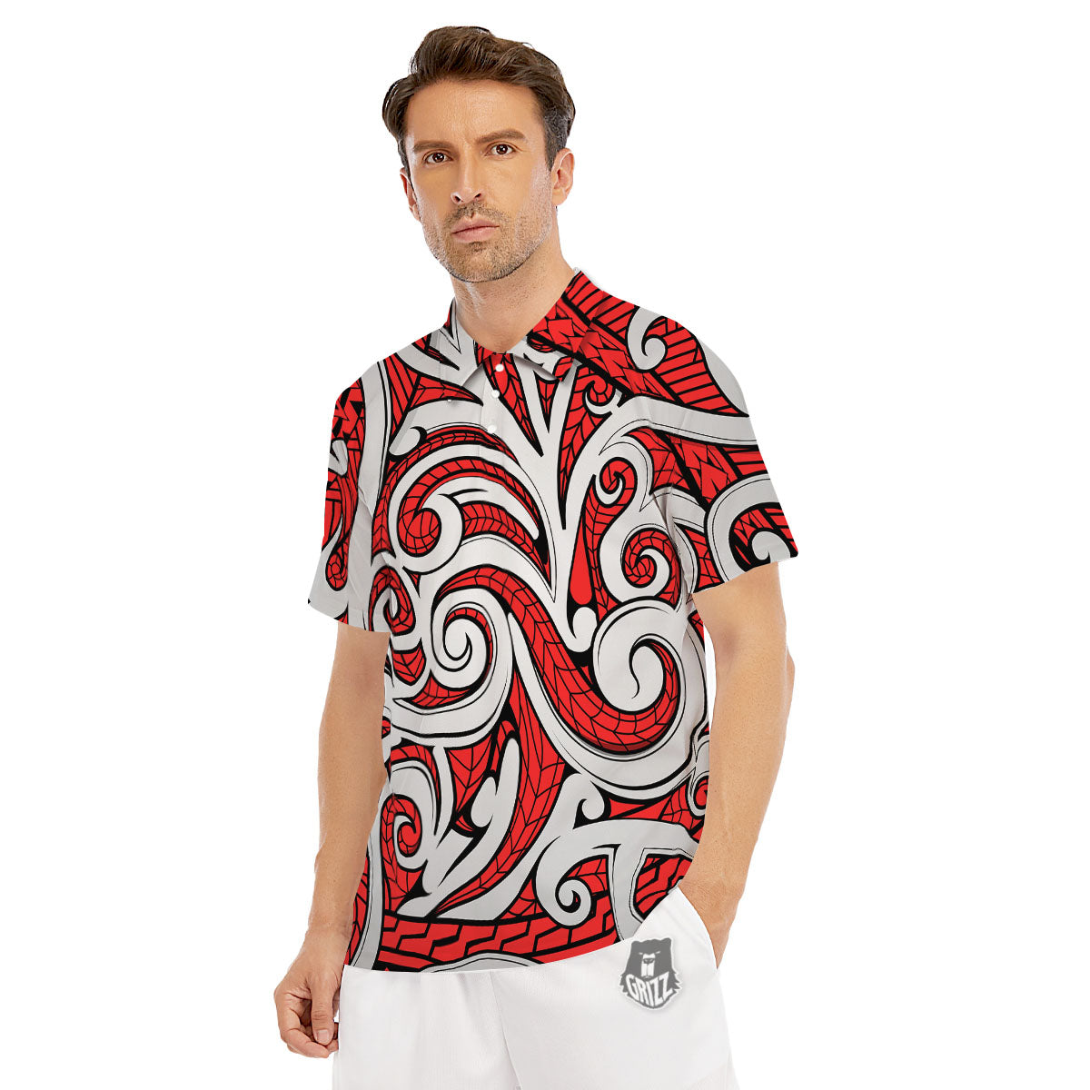 Maori Tribal Polynesian Kowhaiwhai Print Men's Golf Shirts-grizzshop