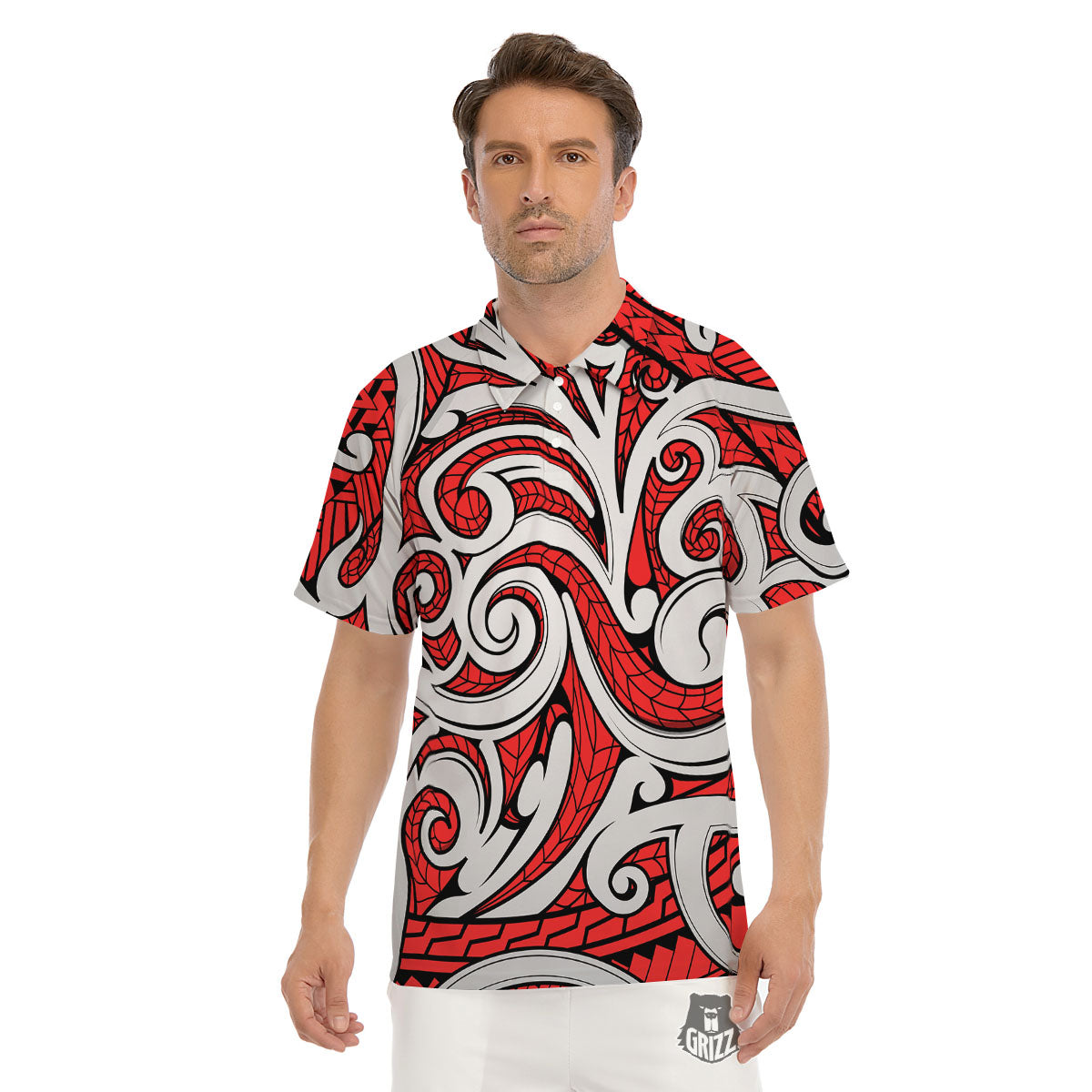 Maori Tribal Polynesian Kowhaiwhai Print Men's Golf Shirts-grizzshop