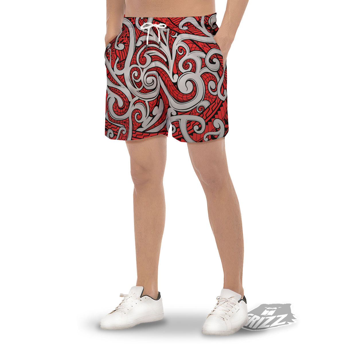 Maori Tribal Polynesian Kowhaiwhai Print Men's Gym Shorts-grizzshop