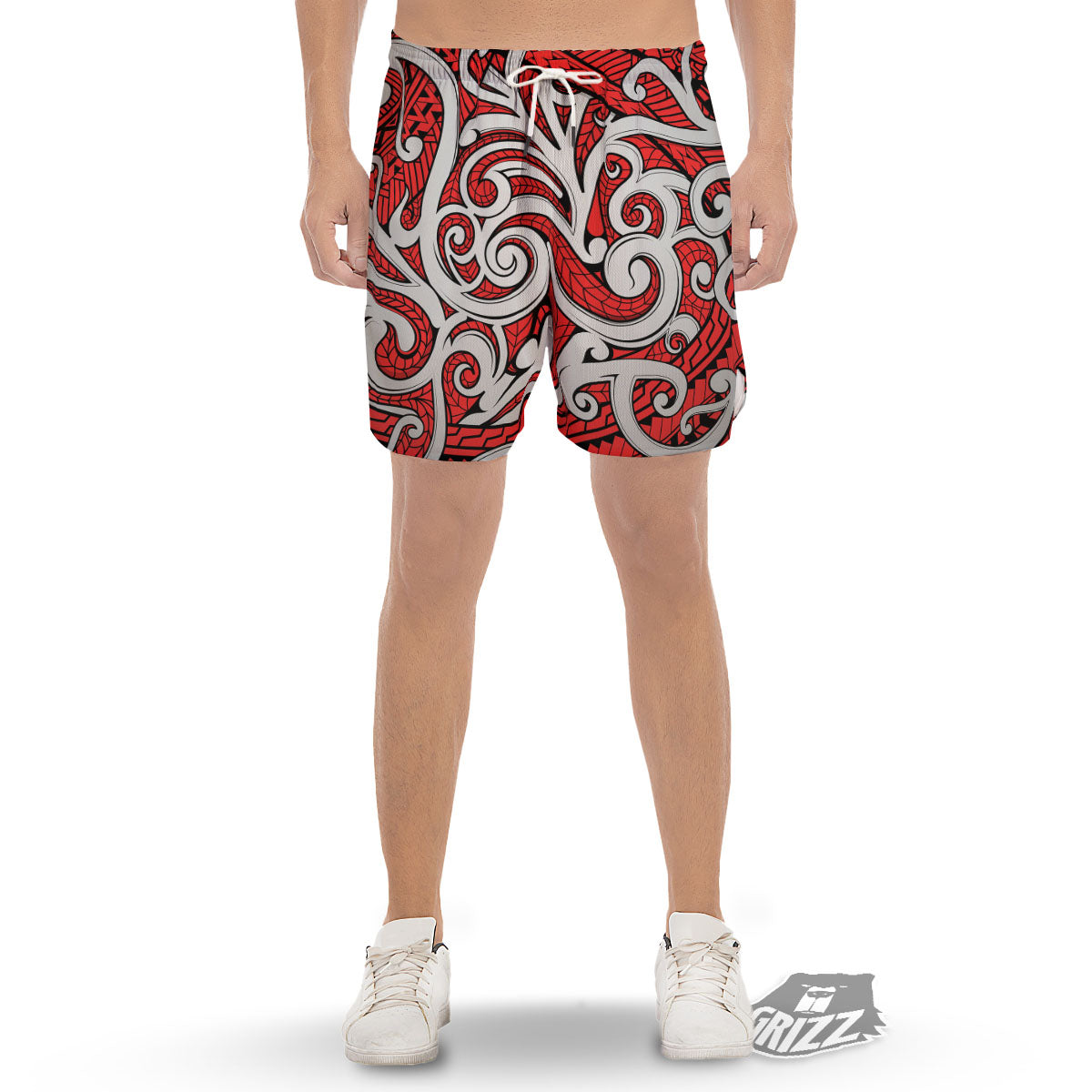 Maori Tribal Polynesian Kowhaiwhai Print Men's Gym Shorts-grizzshop