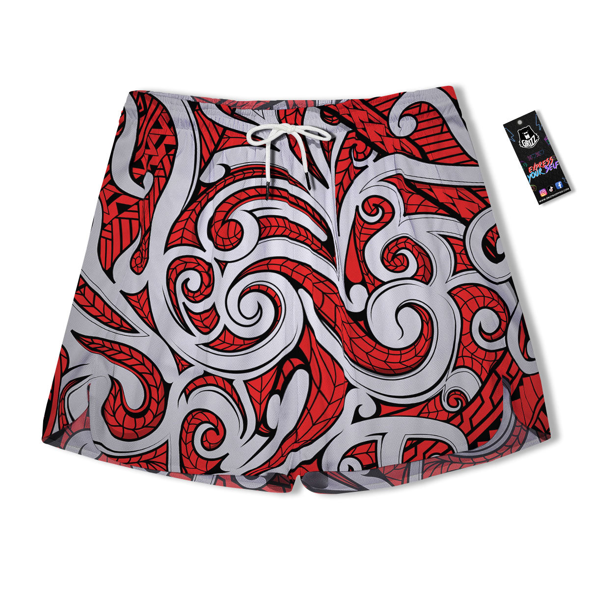 Maori Tribal Polynesian Kowhaiwhai Print Men's Running Shorts-grizzshop