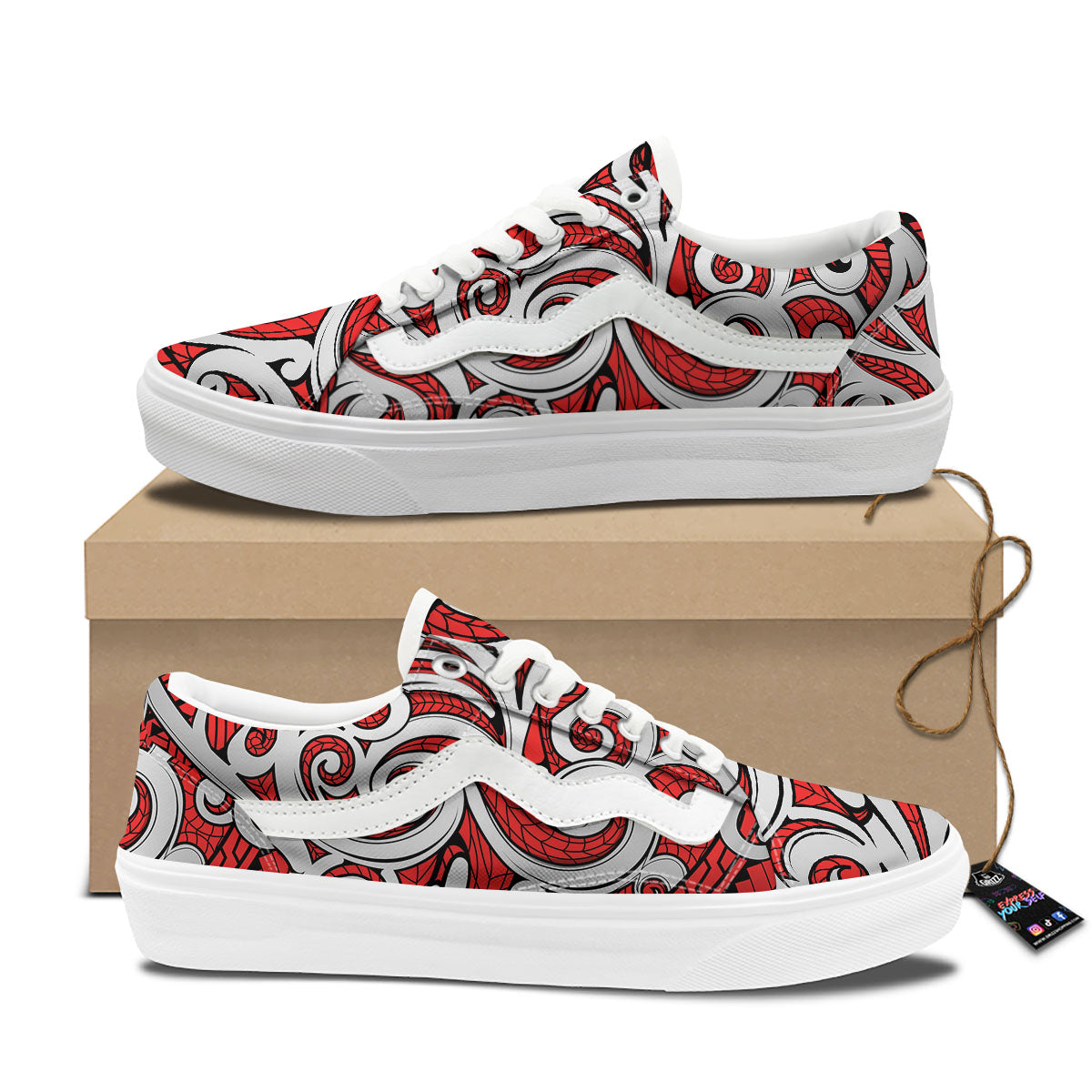 Maori Tribal Polynesian Kowhaiwhai Print Skate Shoes-grizzshop