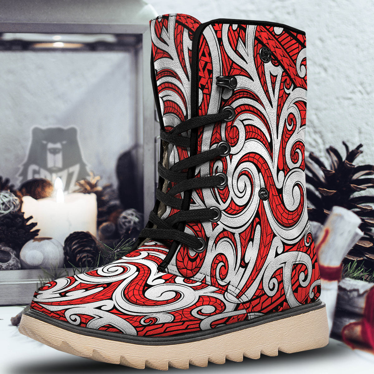 Maori Tribal Polynesian Kowhaiwhai Print Snow Boots-grizzshop