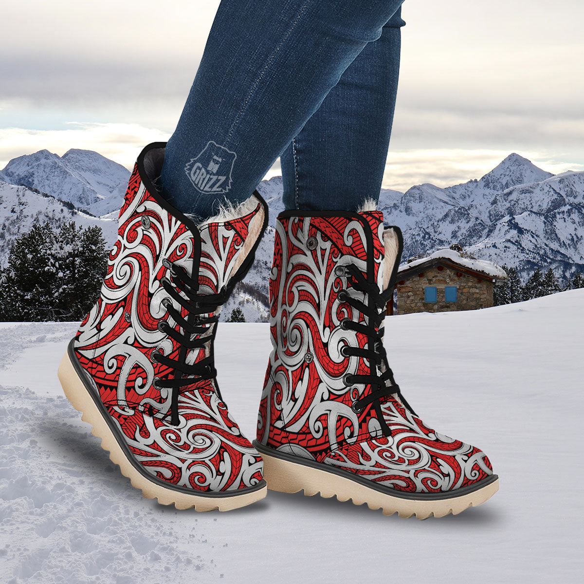 Maori Tribal Polynesian Kowhaiwhai Print Snow Boots-grizzshop