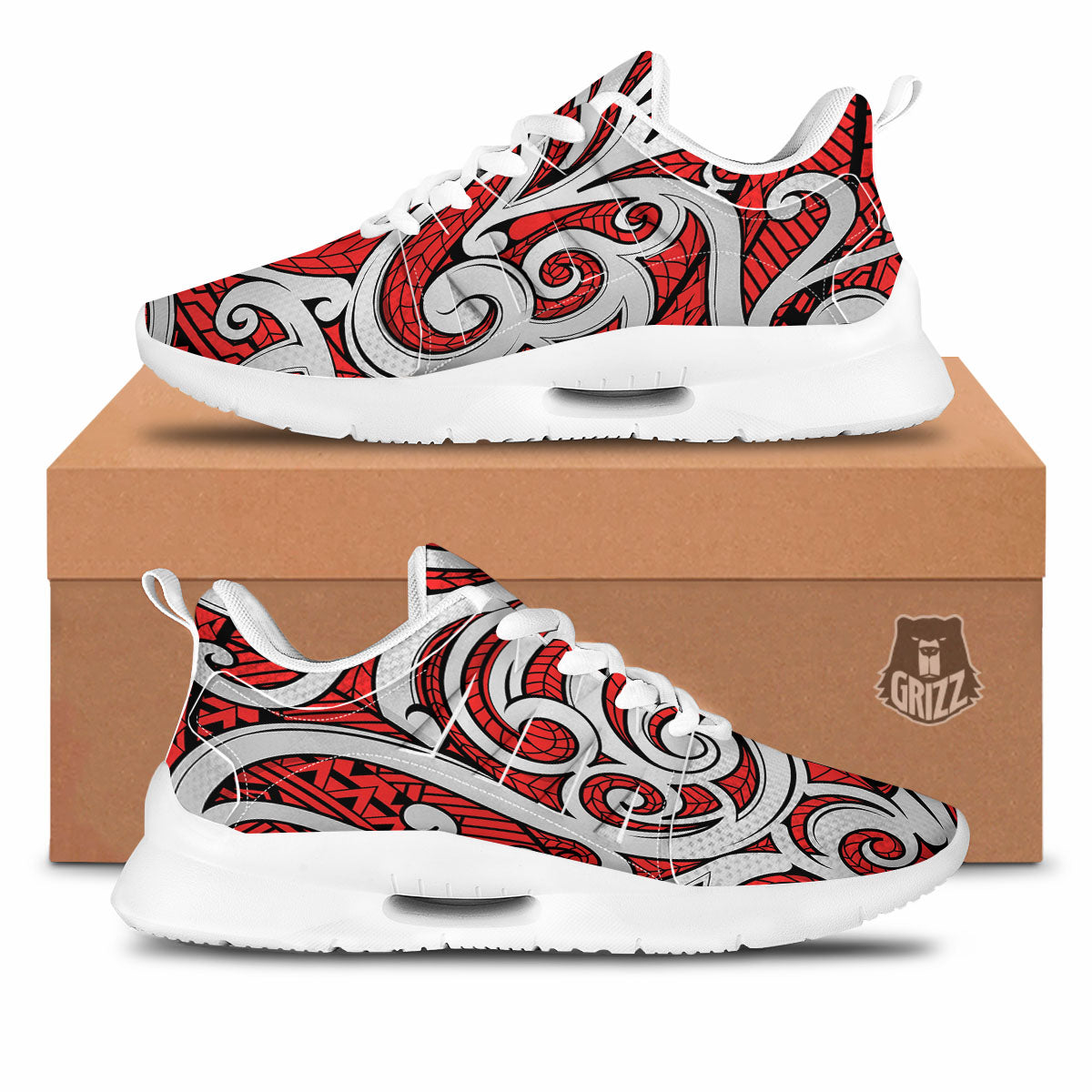 Maori Tribal Polynesian Kowhaiwhai Print Tennis Shoes-grizzshop
