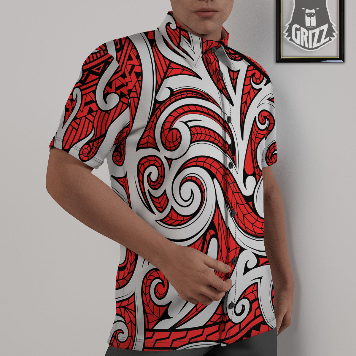 Maori Tribal Polynesian Kowhaiwhai Print Untucked Shirts-grizzshop