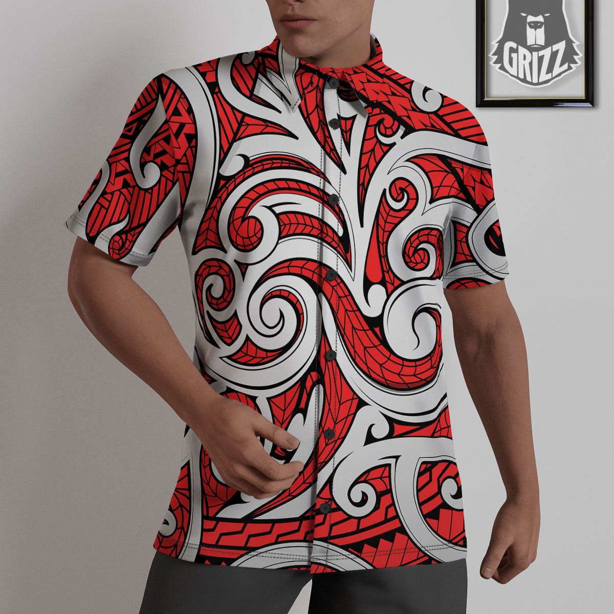 Maori Tribal Polynesian Kowhaiwhai Print Untucked Shirts-grizzshop
