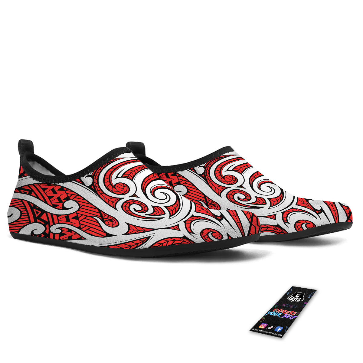 Maori Tribal Polynesian Kowhaiwhai Print Water Shoes-grizzshop
