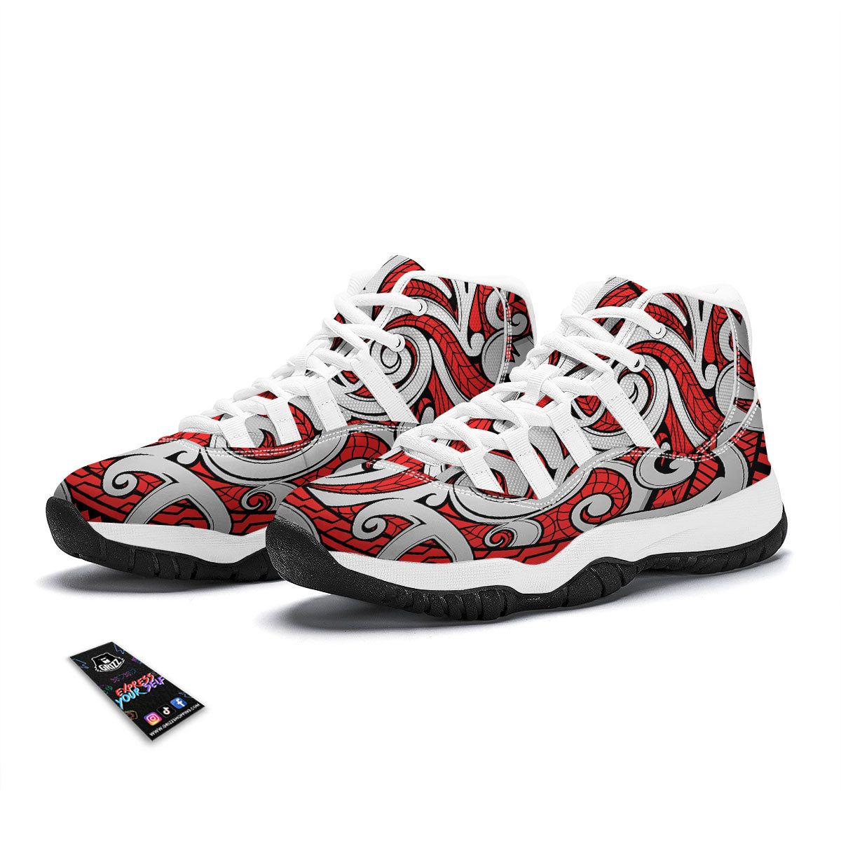Maori Tribal Polynesian Kowhaiwhai Print White Bball Shoes-grizzshop