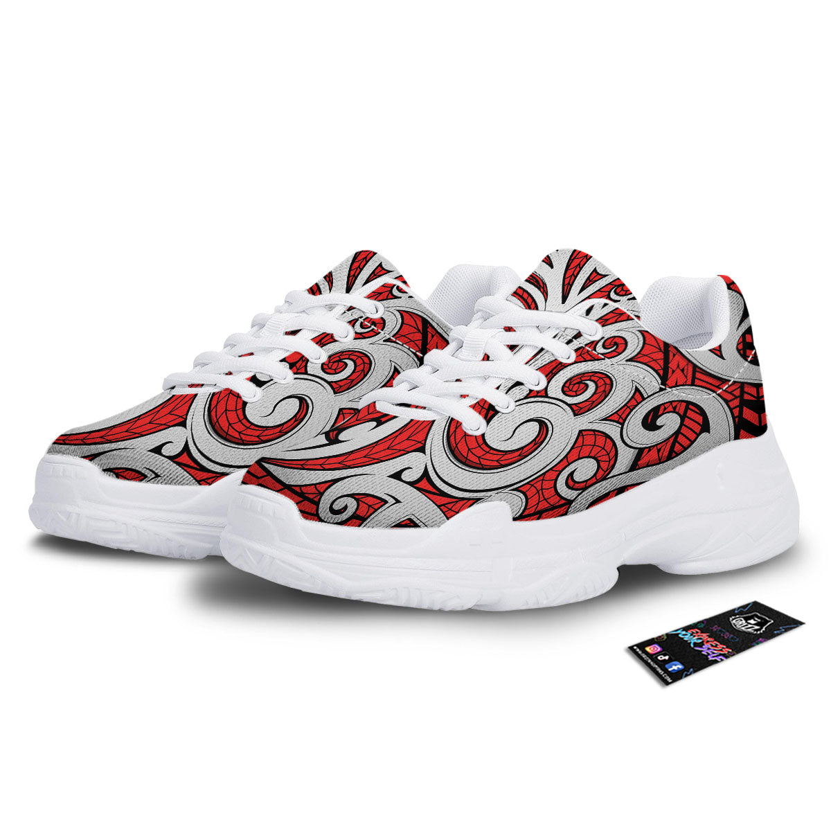 Maori Tribal Polynesian Kowhaiwhai Print White Chunky Shoes-grizzshop