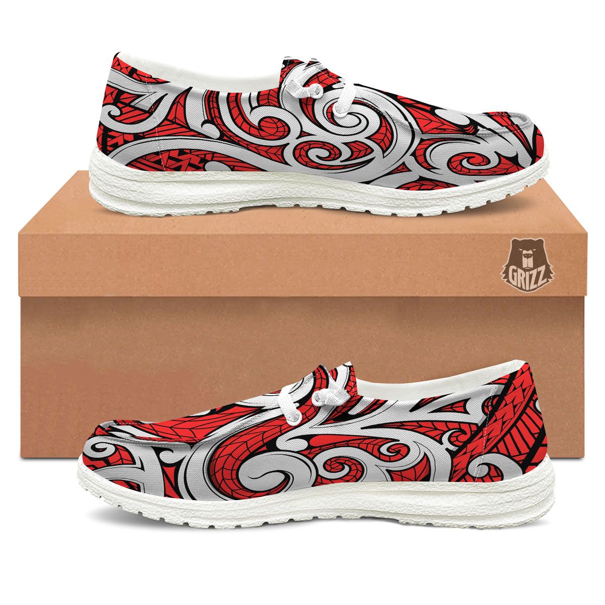Maori Tribal Polynesian Kowhaiwhai Print White Loafers-grizzshop