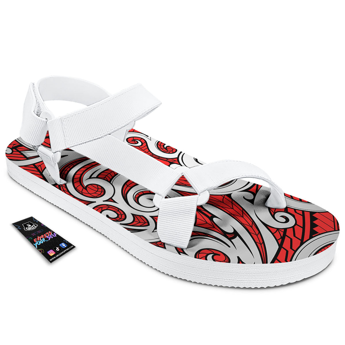 Maori Tribal Polynesian Kowhaiwhai Print White Open Toe Sandals-grizzshop