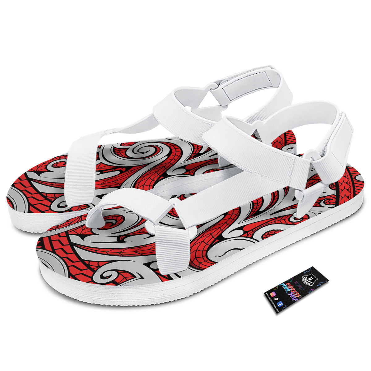 Maori Tribal Polynesian Kowhaiwhai Print White Open Toe Sandals-grizzshop