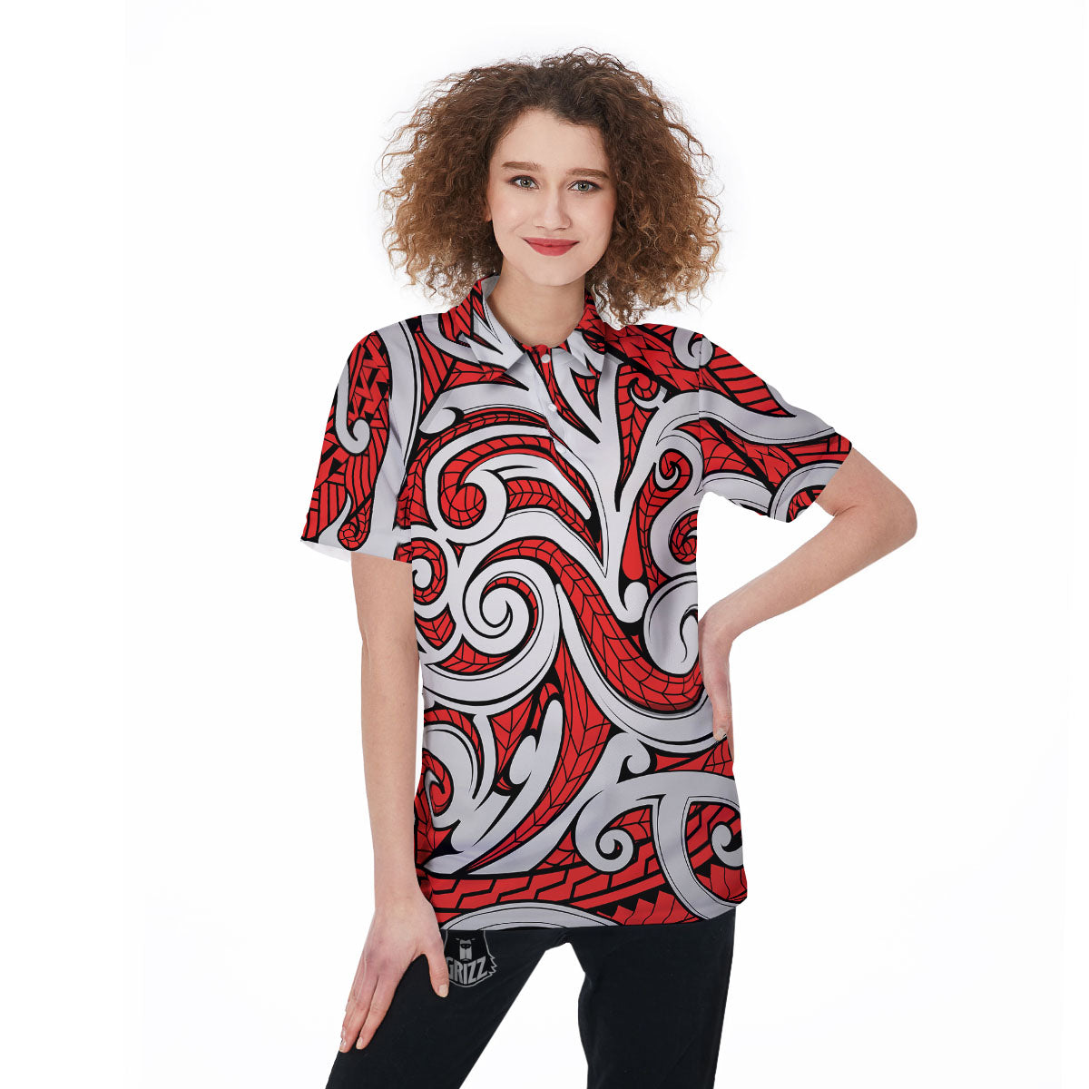 Maori Tribal Polynesian Kowhaiwhai Print Women's Golf Shirts-grizzshop