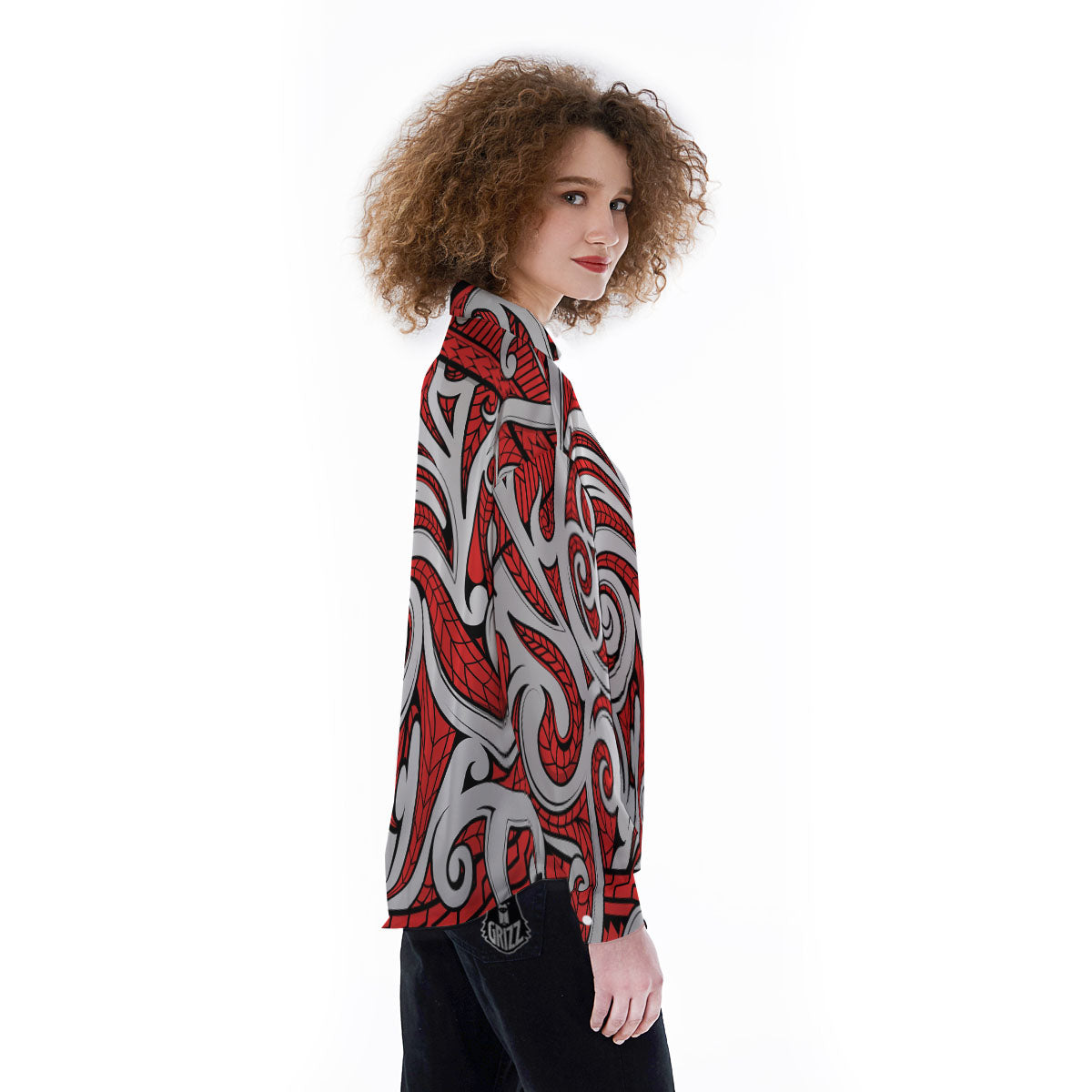 Maori Tribal Polynesian Kowhaiwhai Print Women's Long Sleeve Shirts-grizzshop