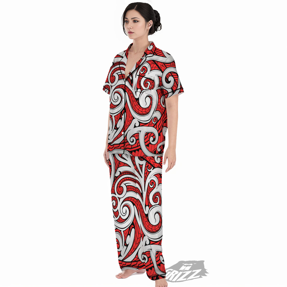 Maori Tribal Polynesian Kowhaiwhai Print Women's Pajamas Set-grizzshop