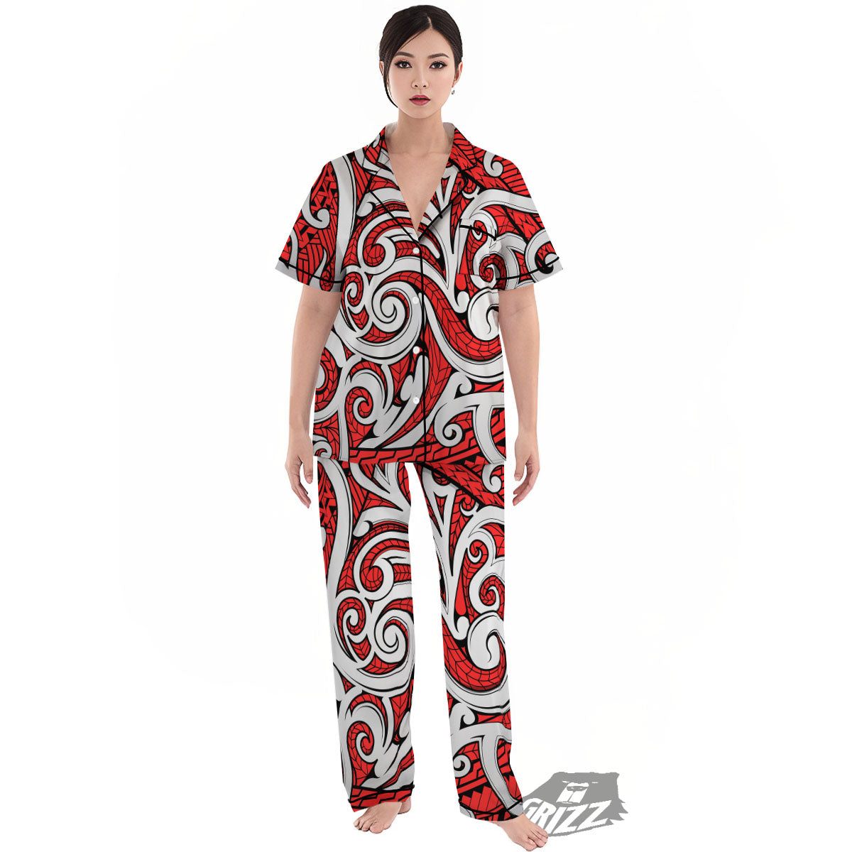 Maori Tribal Polynesian Kowhaiwhai Print Women's Pajamas Set-grizzshop