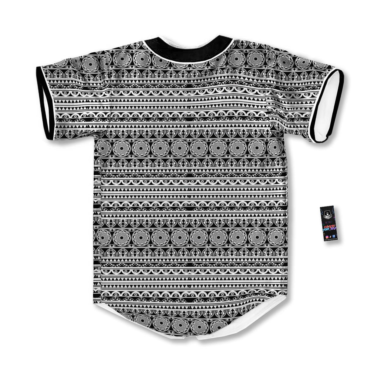 Maori Tribal White And Black Print Baseball Jersey-grizzshop